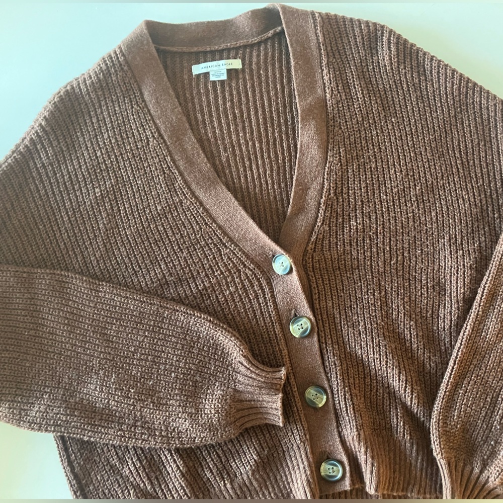 American Eagle Outfitters Brown Ribbed Button-Front Cardigan